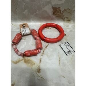 NWT Boutique Stella & Dot‎ Coral Red Chunky Resin Beaded Stretch Bracelet Set